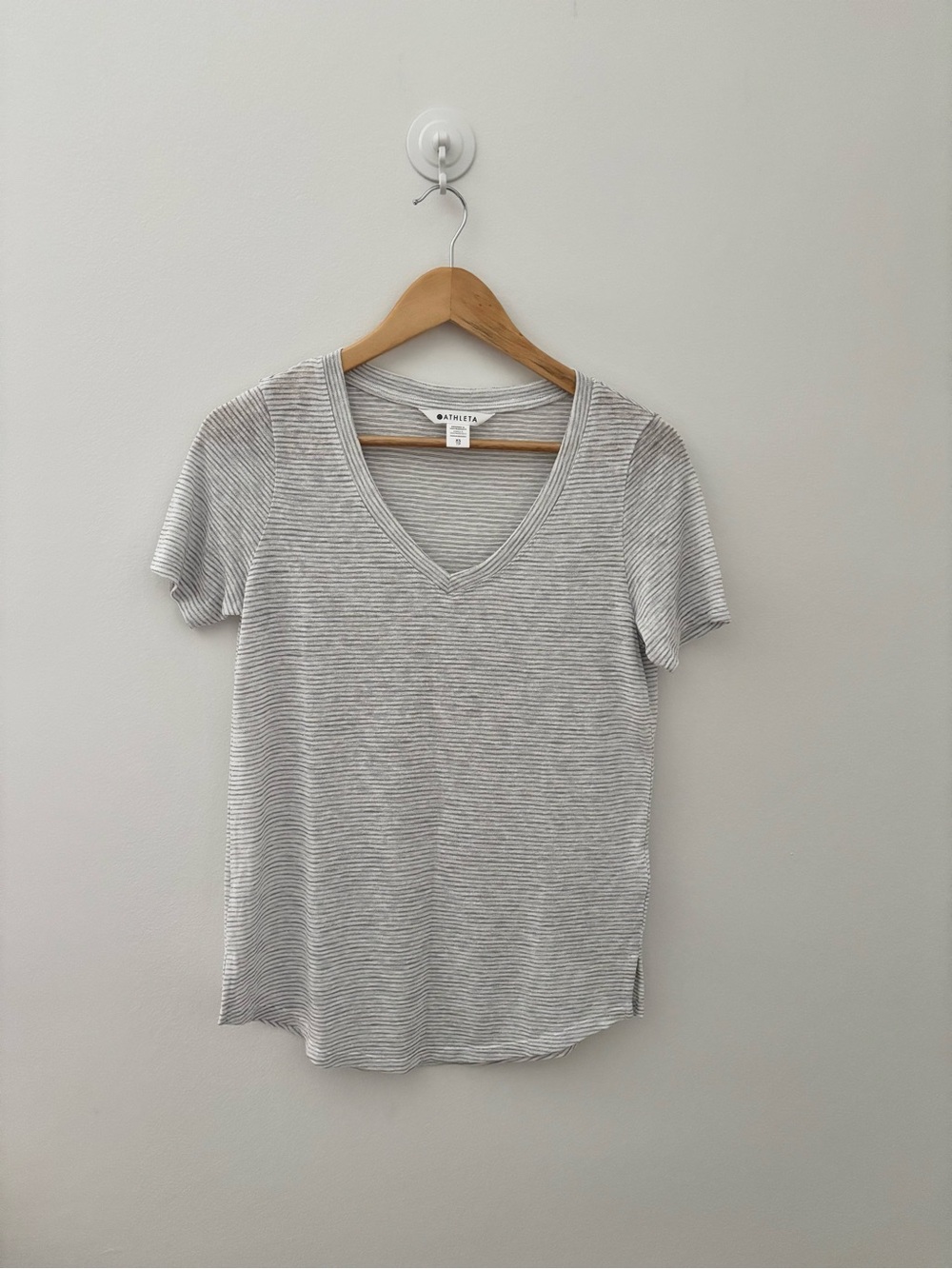 Athleta Linen Blend Striped V-Neck Tee